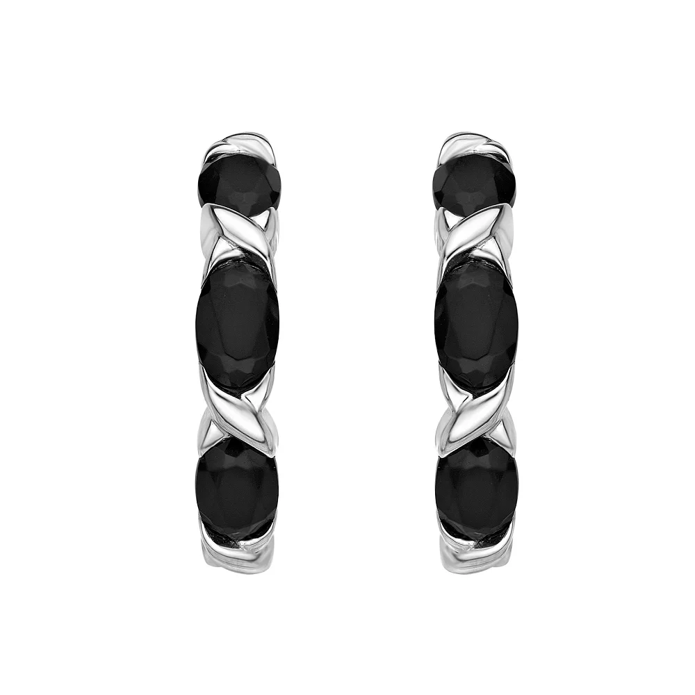 Gemminded Sterling Silver Black Onyx & White Topaz Hoop Earrings 4 Gemminded Sterling Silver Black Onyx & White Topaz Hoop Earrings - Image 2