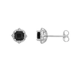 Gemminded Sterling Silver Black Onyx & White Topaz Stud Earrings