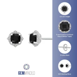 Gemminded Sterling Silver Black Onyx & White Topaz Stud Earrings -Gemminded Jewelry 5283932 ALT5