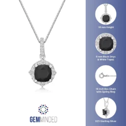 Gemminded Sterling Silver Black Onyx Cushion-Cut Pendant Necklace -Gemminded Jewelry 5283933 ALT5
