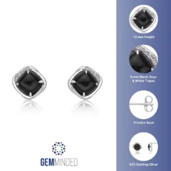 Gemminded Sterling Silver Black Onyx Cushion-Cut Stud Earrings 7 Gemminded Sterling Silver Black Onyx Cushion-Cut Stud Earrings -Gemminded Jewelry 5283938 ALT5