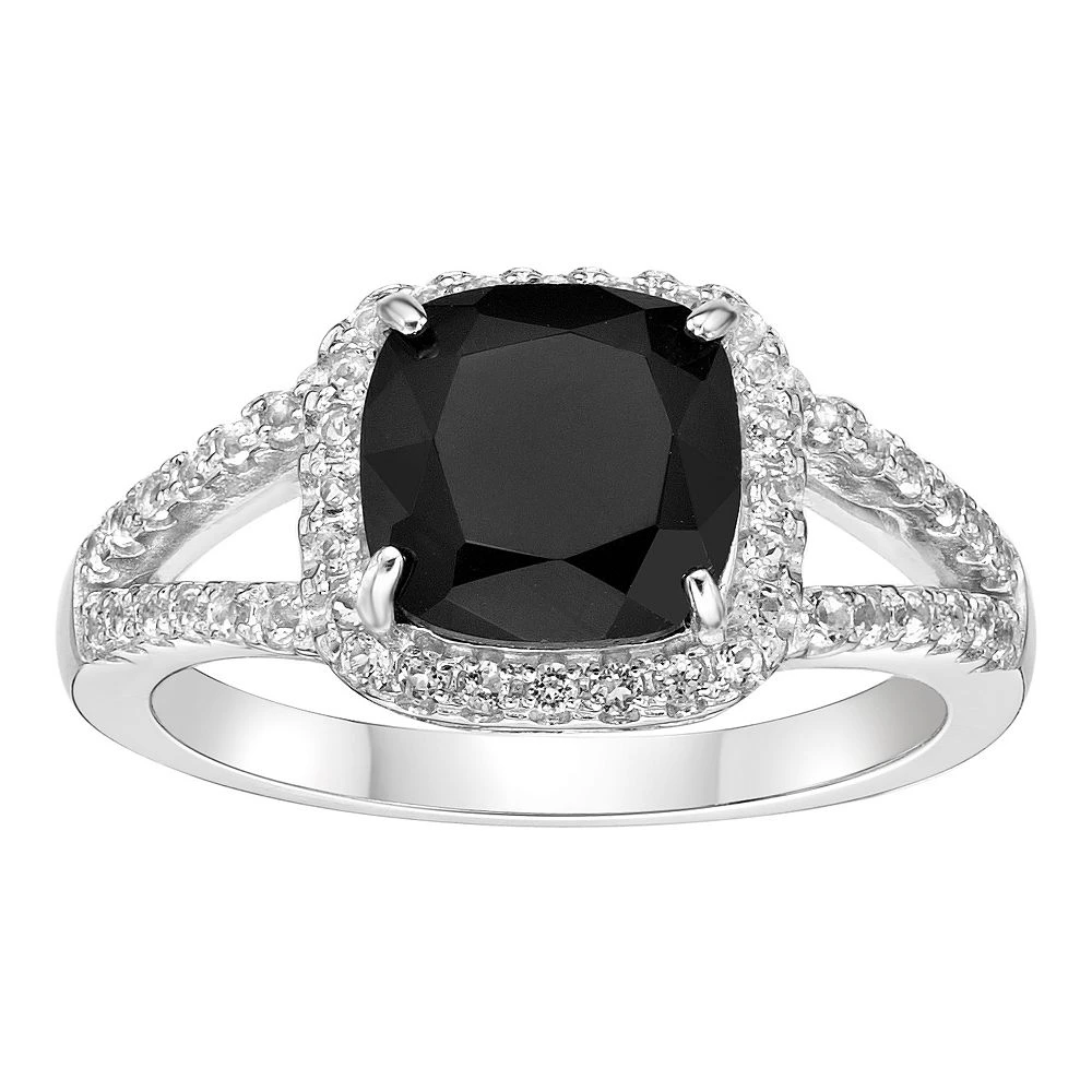 Gemminded Sterling Silver Black Onyx & White Topaz Cushion-Cut Ring 3 Gemminded Sterling Silver Black Onyx & White Topaz Cushion-Cut Ring