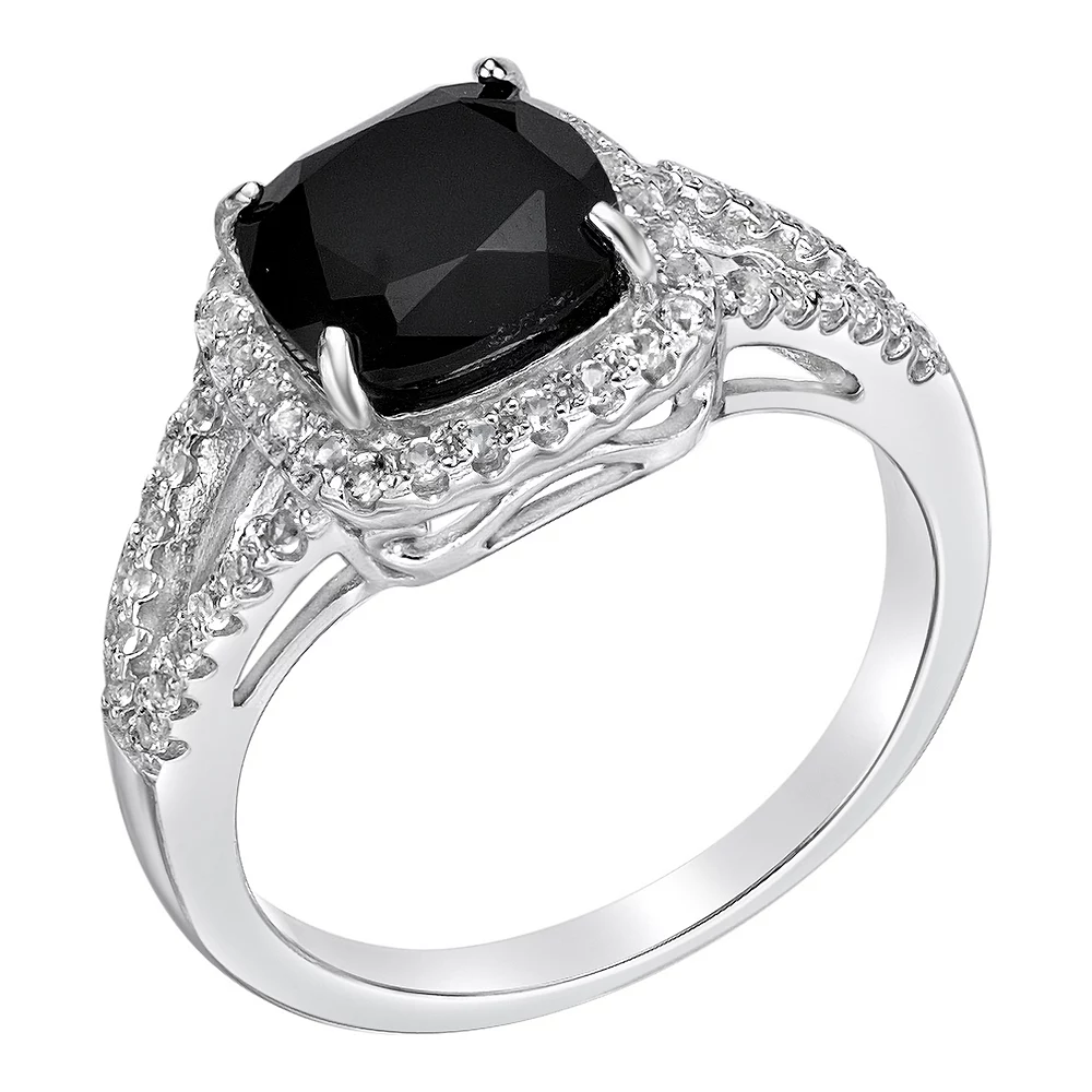 Gemminded Sterling Silver Black Onyx & White Topaz Cushion-Cut Ring 4 Gemminded Sterling Silver Black Onyx & White Topaz Cushion-Cut Ring - Image 2