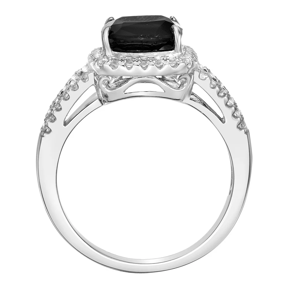 Gemminded Sterling Silver Black Onyx & White Topaz Cushion-Cut Ring 5 Gemminded Sterling Silver Black Onyx & White Topaz Cushion-Cut Ring - Image 3