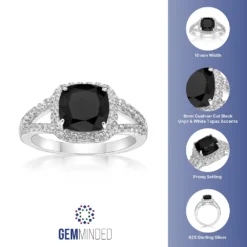 Gemminded Sterling Silver Black Onyx & White Topaz Cushion-Cut Ring 9 Gemminded Sterling Silver Black Onyx & White Topaz Cushion-Cut Ring -Gemminded Jewelry 5283951 ALT5