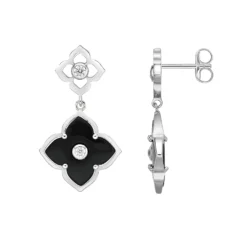 Gemminded Sterling Silver Black Onyx Clover Drop Earrings