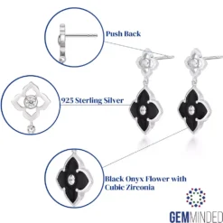 Gemminded Sterling Silver Black Onyx Clover Drop Earrings -Gemminded Jewelry 5283956 ALT5
