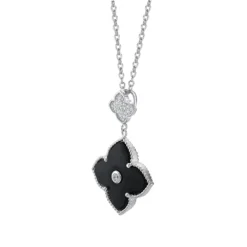 Gemminded Sterling Silver Black Onyx Clover Pendant Necklace -Gemminded Jewelry 5283957 ALT
