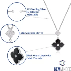 Gemminded Sterling Silver Black Onyx Clover Pendant Necklace -Gemminded Jewelry 5283957 ALT5