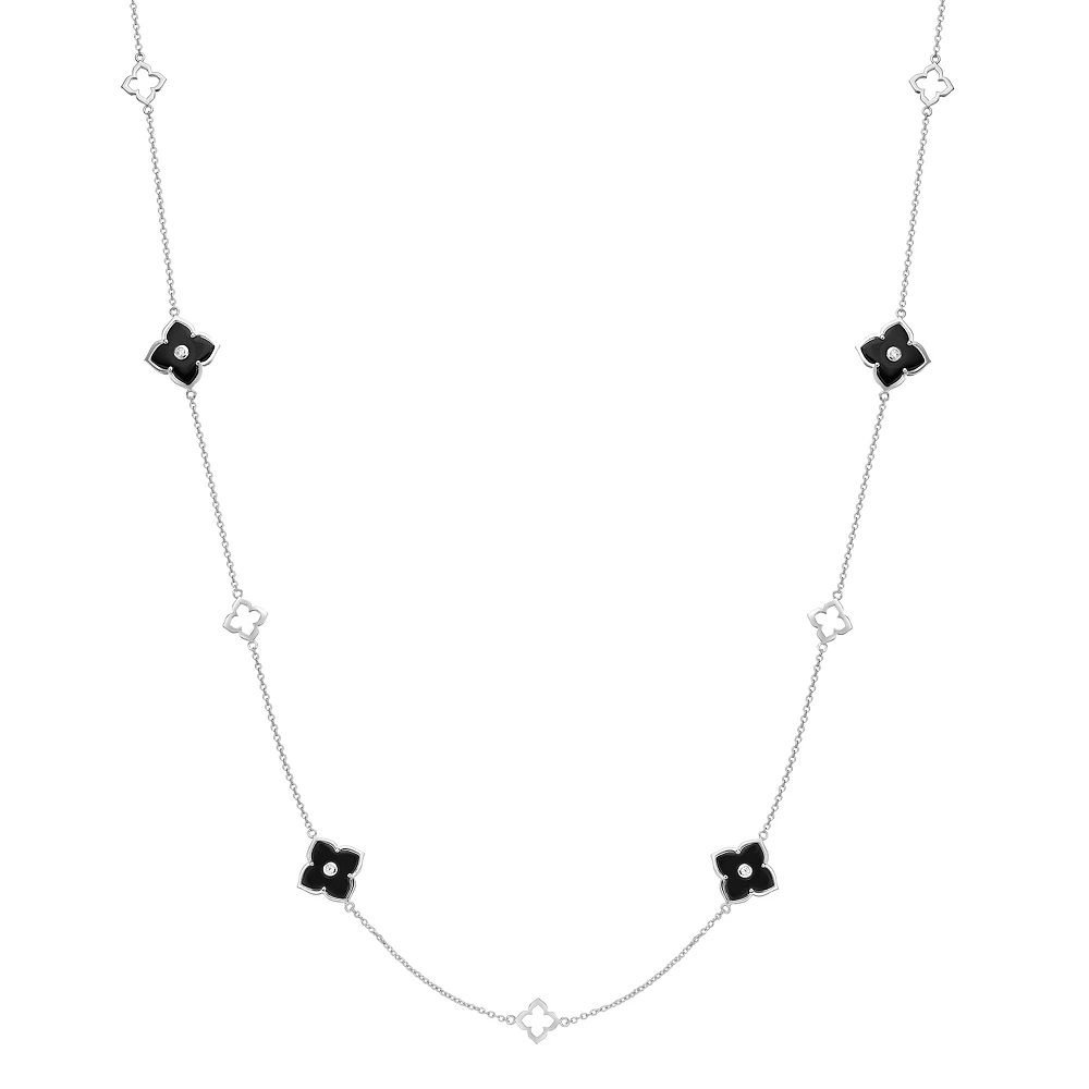 Gemminded Sterling Silver Black Onyx Clover Necklace 3 Gemminded Sterling Silver Black Onyx Clover Necklace