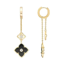 Gemminded 14K Gold Black Onyx Clover Drop Earrings