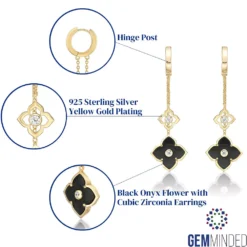 Gemminded 14K Gold Black Onyx Clover Drop Earrings -Gemminded Jewelry 5283959 ALT5