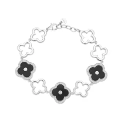 Gemminded Sterling Silver Black Onyx Clover Bracelet