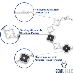 Gemminded Sterling Silver Black Onyx Clover Bracelet 9 Gemminded Sterling Silver Black Onyx Clover Bracelet -Gemminded Jewelry 5283960 ALT5