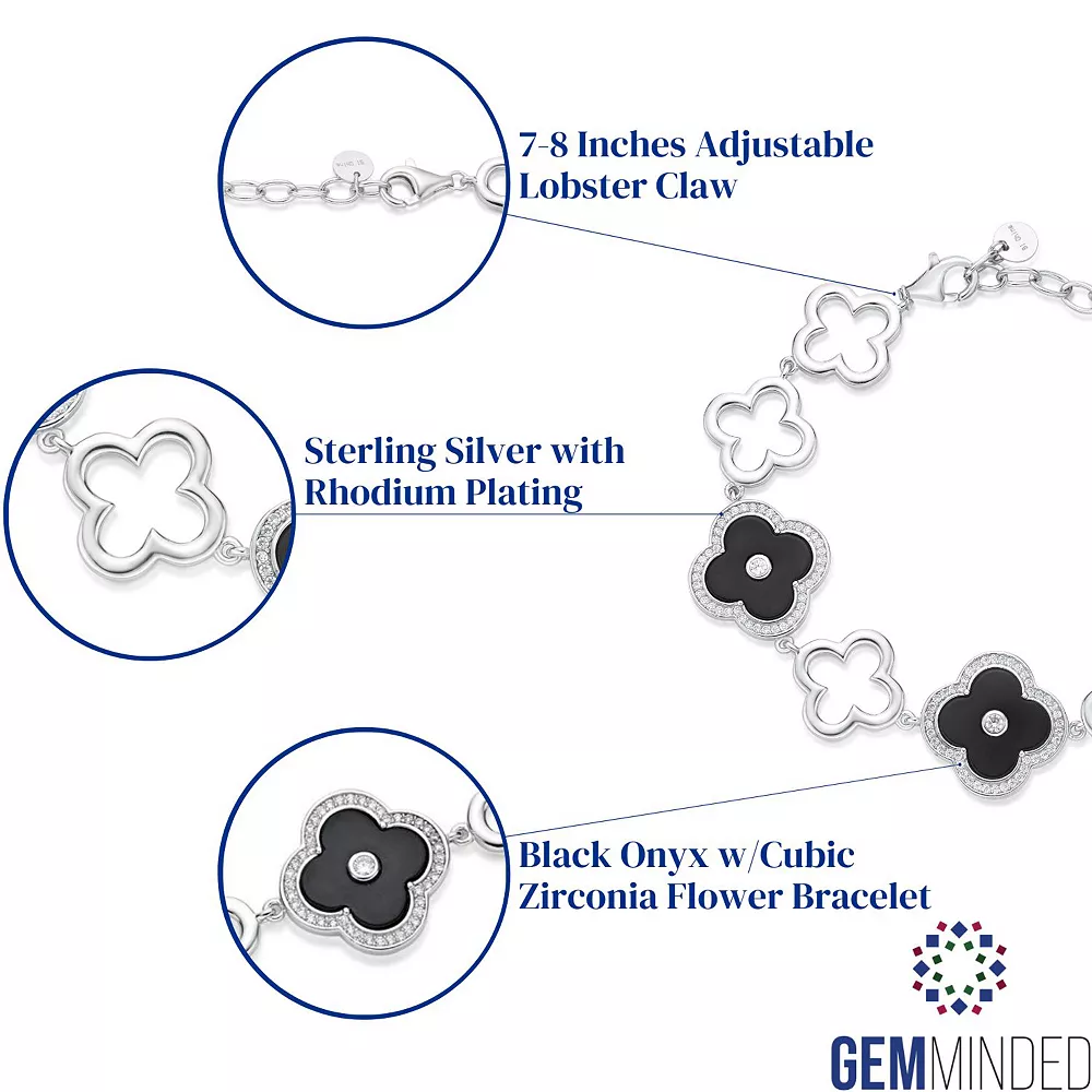 Gemminded Sterling Silver Black Onyx Clover Bracelet 6 Gemminded Sterling Silver Black Onyx Clover Bracelet - Image 4