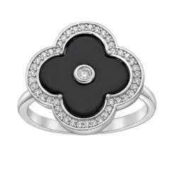 Gemminded Sterling Silver Black Onyx Clover Ring