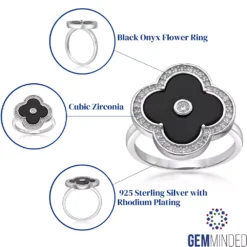 Gemminded Sterling Silver Black Onyx Clover Ring -Gemminded Jewelry 5283962 ALT5