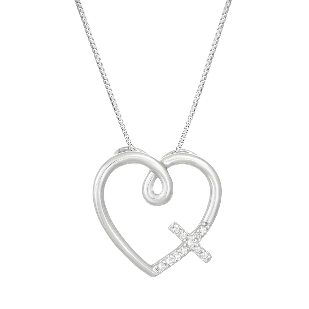 Gemminded Sterling Silver & Diamond Accent Heart Cross Pendant Necklace 3 Gemminded Sterling Silver & Diamond Accent Heart Cross Pendant Necklace