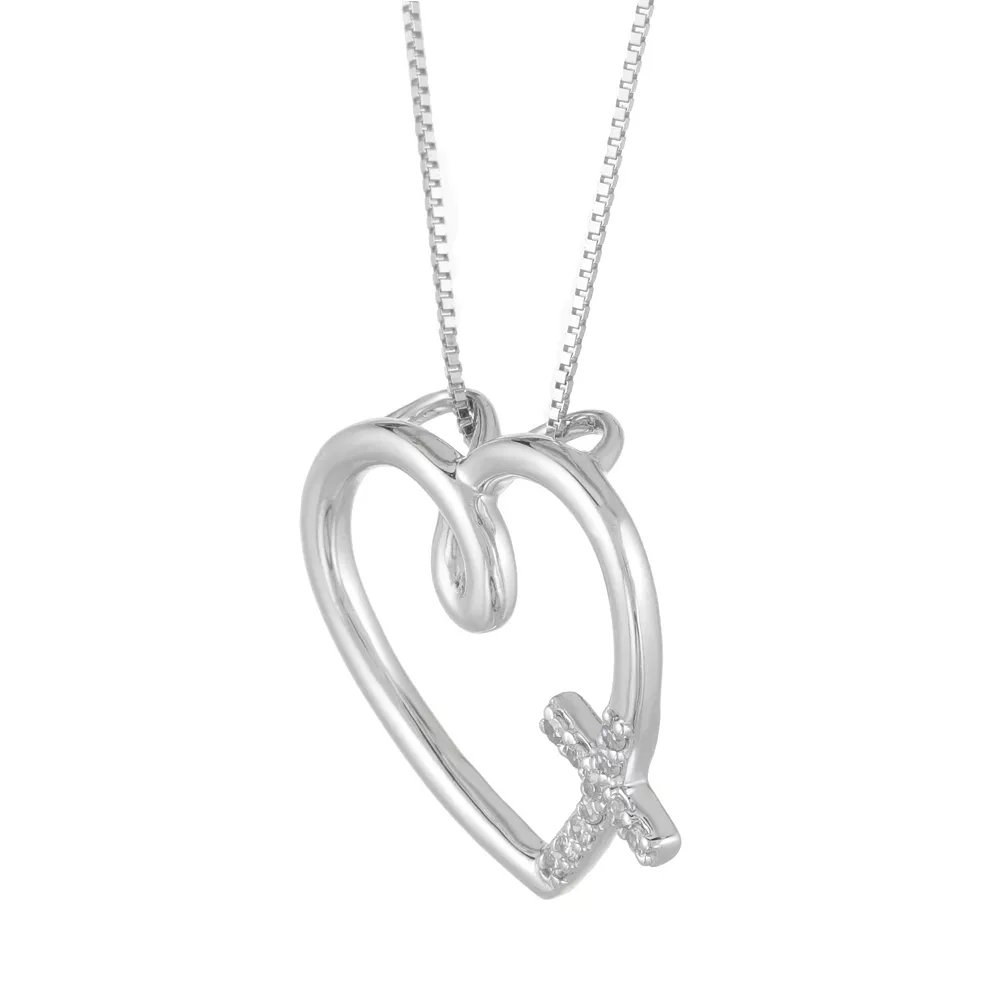 Gemminded Sterling Silver & Diamond Accent Heart Cross Pendant Necklace 4 Gemminded Sterling Silver & Diamond Accent Heart Cross Pendant Necklace - Image 2