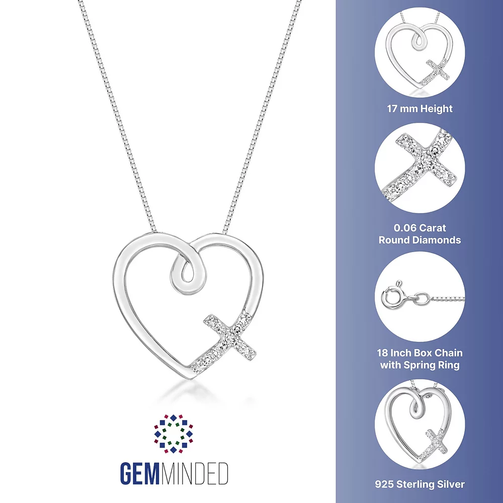 Gemminded Sterling Silver & Diamond Accent Heart Cross Pendant Necklace 5 Gemminded Sterling Silver & Diamond Accent Heart Cross Pendant Necklace - Image 3