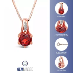 Gemminded 10k Rose Gold Garnet Pendant Necklace With Diamond Accents -Gemminded Jewelry 5300731 ALT5