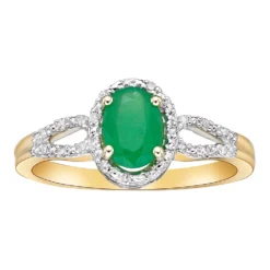 Gemminded 10k Gold 1/10 Carat T.W. Diamond & Emerald Ring