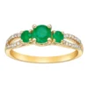 Gemminded 10k Gold 1/8 Carat T.W. Diamond & Emerald 3-Stone Ring -Gemminded Jewelry 5300749