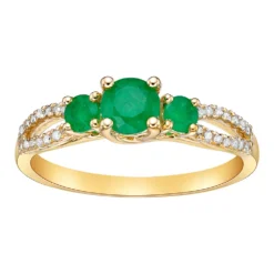 Gemminded 10k Gold 1/8 Carat T.W. Diamond & Emerald 3-Stone Ring