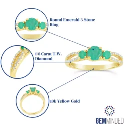 Gemminded 10k Gold 1/8 Carat T.W. Diamond & Emerald 3-Stone Ring -Gemminded Jewelry 5300749 ALT5