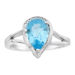 Gemminded Sterling Silver Blue Topaz Teardrop & Diamond Accent Ring