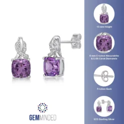 Gemminded Sterling Silver Lab-Created Alexandrite & Diamond Accent Earrings -Gemminded Jewelry 5466443 ALT5