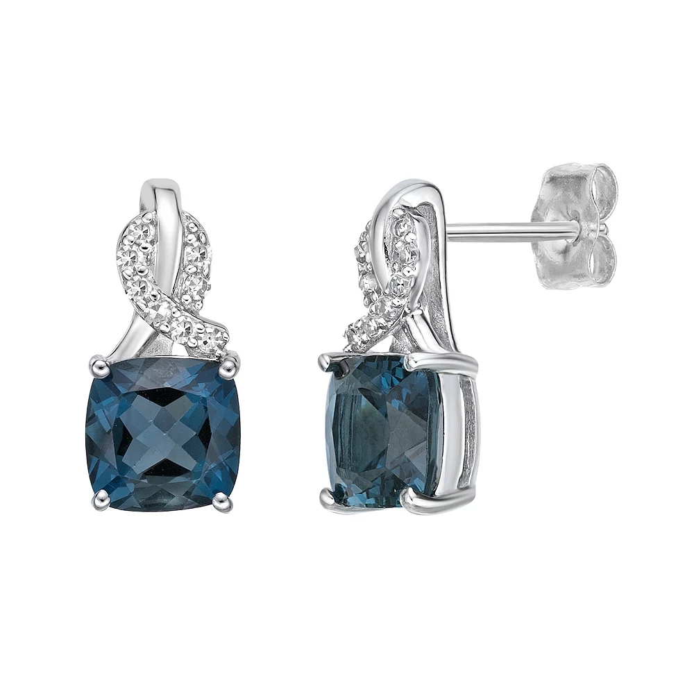 Gemminded Sterling Silver London Blue Topaz & Diamond Accent Earrings 4 Gemminded Sterling Silver London Blue Topaz & Diamond Accent Earrings - Image 2