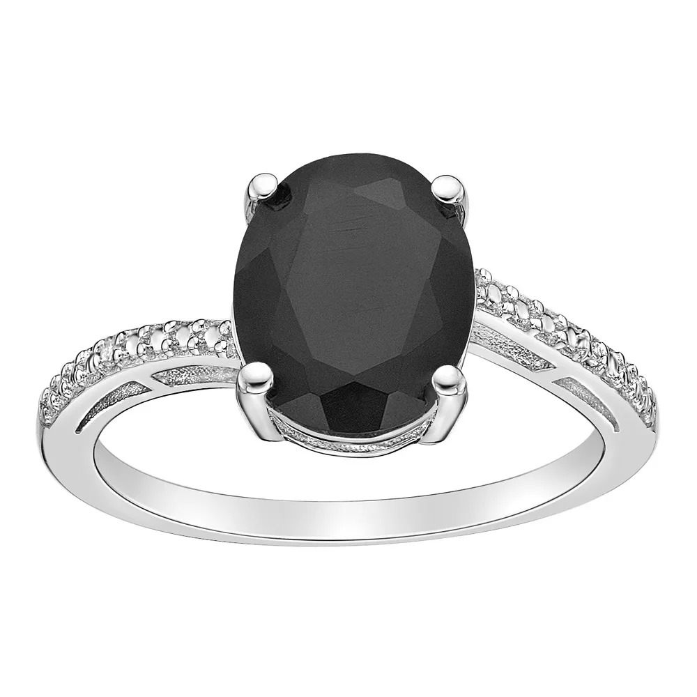 Gemminded Sterling Silver Black Onyx & Diamond Accent Ring 3 Gemminded Sterling Silver Black Onyx & Diamond Accent Ring