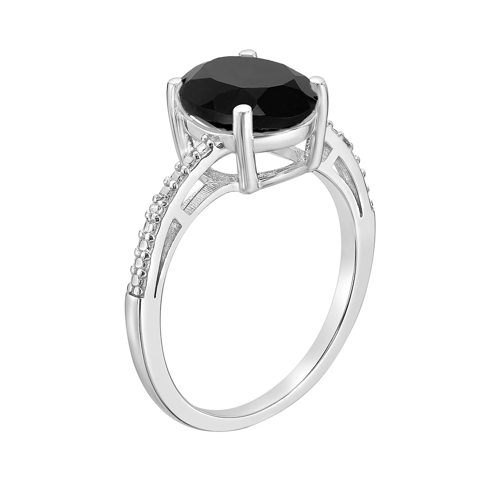 Gemminded Sterling Silver Black Onyx & Diamond Accent Ring 4 Gemminded Sterling Silver Black Onyx & Diamond Accent Ring - Image 2