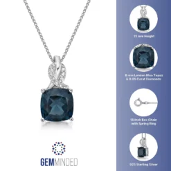 Gemminded Sterling Silver London Blue Topaz & Diamond Accent Pendant Necklace -Gemminded Jewelry 5466451 ALT5