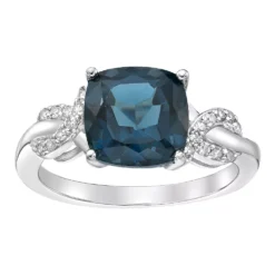 Gemminded Sterling Silver London Blue Topaz & 1/10 Carat T.W. Diamond Ring