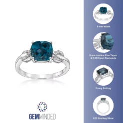 Gemminded Sterling Silver London Blue Topaz & 1/10 Carat T.W. Diamond Ring -Gemminded Jewelry 5466454 ALT5