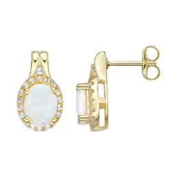 Gemminded 18k Gold Over Silver Lab-Created Opal & Lab-Created White Sapphire Halo Stud Earrings