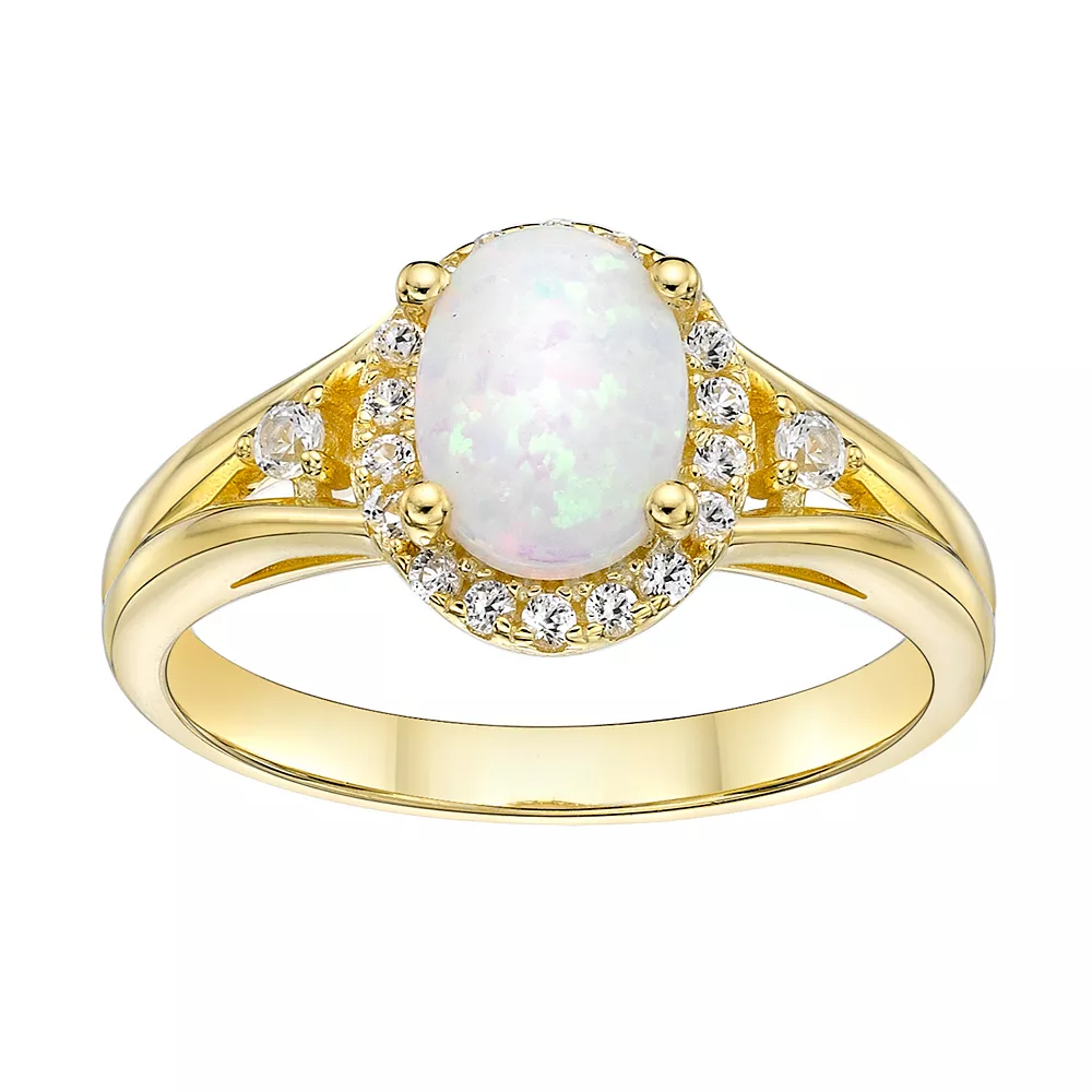 Gemminded 18k Gold Over Silver Lab-Created Opal & Lab-Created White Sapphire Halo Ring 3 Gemminded 18k Gold Over Silver Lab-Created Opal & Lab-Created White Sapphire Halo Ring
