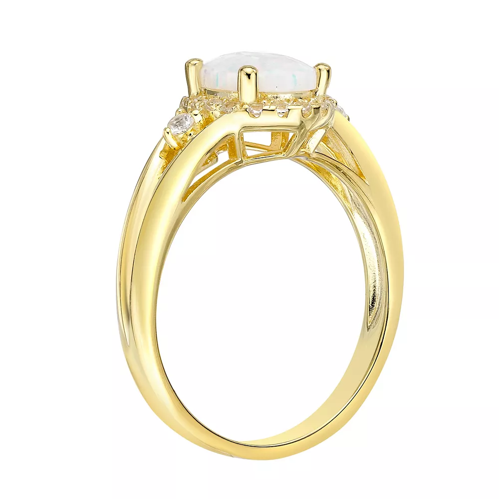 Gemminded 18k Gold Over Silver Lab-Created Opal & Lab-Created White Sapphire Halo Ring 4 Gemminded 18k Gold Over Silver Lab-Created Opal & Lab-Created White Sapphire Halo Ring - Image 2