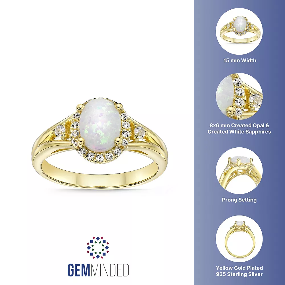 Gemminded 18k Gold Over Silver Lab-Created Opal & Lab-Created White Sapphire Halo Ring 6 Gemminded 18k Gold Over Silver Lab-Created Opal & Lab-Created White Sapphire Halo Ring - Image 4
