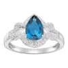 Gemminded Sterling Silver London Blue Topaz & White Topaz Halo Ring -Gemminded Jewelry 5466462