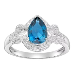 Gemminded Sterling Silver London Blue Topaz & White Topaz Halo Ring