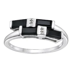 Gemminded Sterling Silver Onyx & White Topaz Overlap Ring