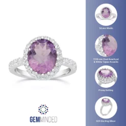 Gemminded Sterling Silver Amethyst & White Topaz Halo Ring -Gemminded Jewelry 5466495 ALT5