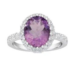 Gemminded Sterling Silver Amethyst & White Topaz Halo Ring