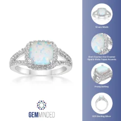 Gemminded Sterling Silver Lab-Created Opal & White Topaz Halo Ring -Gemminded Jewelry 5466497 ALT5