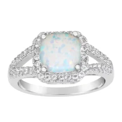 Gemminded Sterling Silver Lab-Created Opal & White Topaz Halo Ring