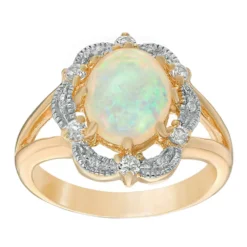 Gemminded 18k Gold Over Silver Lab-Created Opal Ring With White Topaz