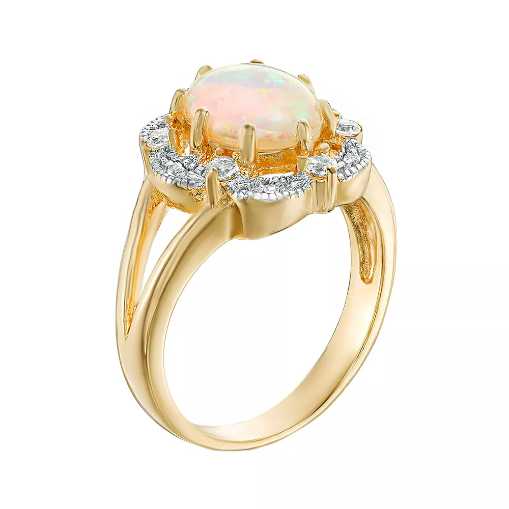 Gemminded 18k Gold Over Silver Lab-Created Opal Ring With White Topaz 4 Gemminded 18k Gold Over Silver Lab-Created Opal Ring With White Topaz - Image 2